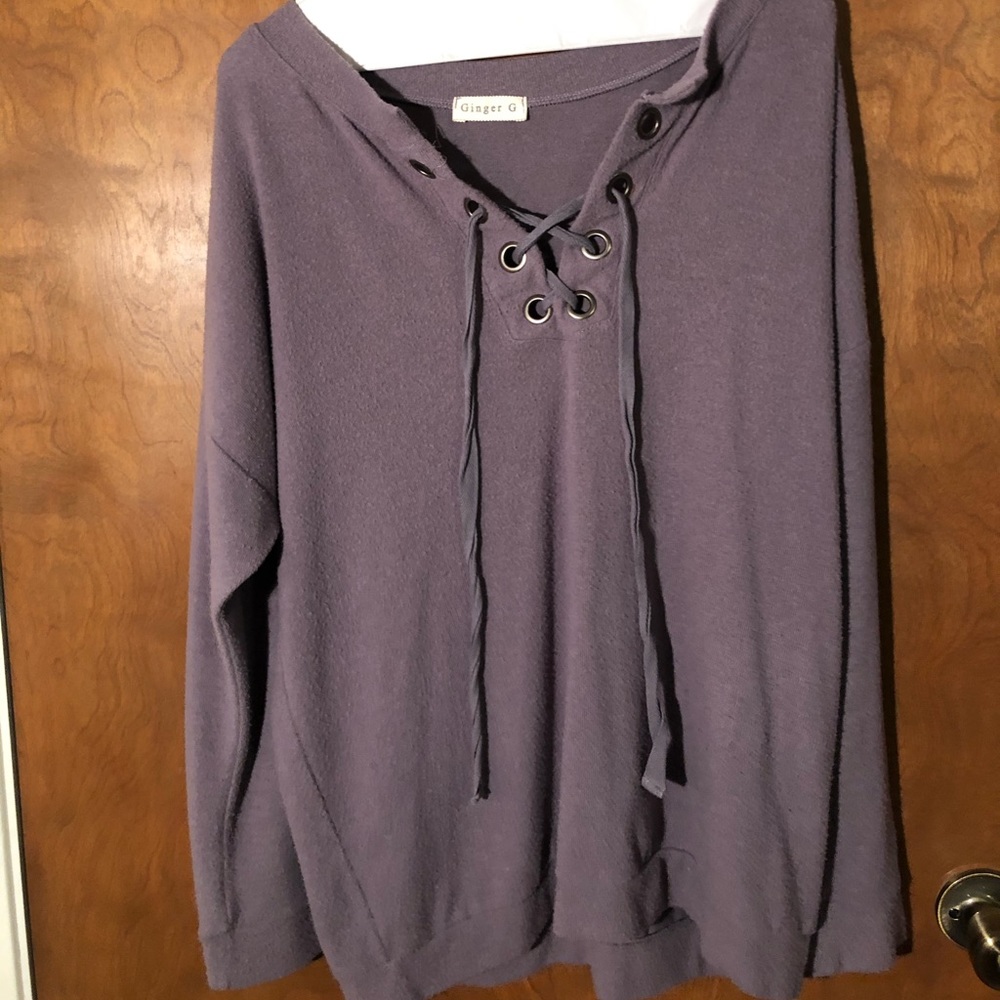 Purple Lace-Up Pullover